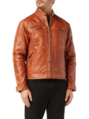 Men’s Quilted Shoulder Leather Jacket