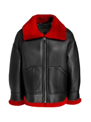 Women’s Aviator Red Shearling Leather Jacket
