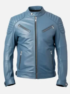 Men’s Blue Cafe Racer Leather Jacket