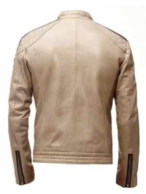 Mens Beige Biker Leather Jacket